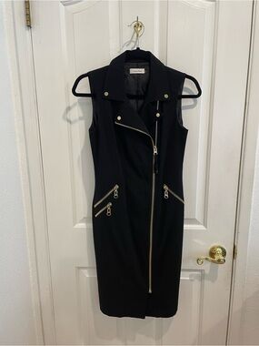 Nwot Calvin Klein Size 2 Black Utility Dress Gold Zipper